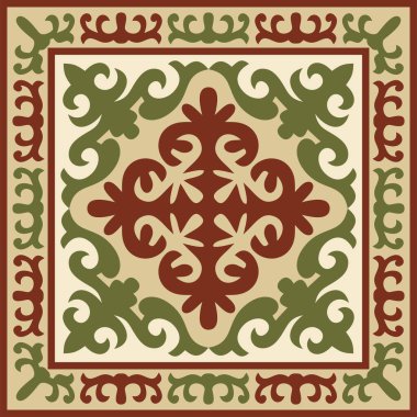 Vektör renkli kare Kazak ulusal süsü. Büyük Steppe 'deki insanların etnik kalıpları,