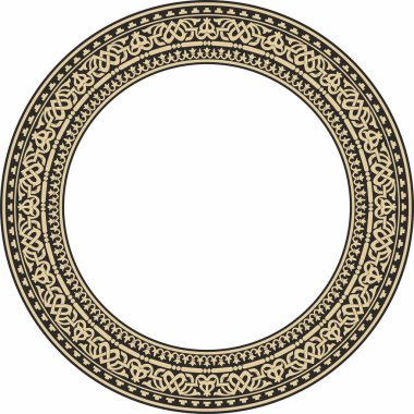 Vector yuvarlak altın ve siyah pürüzsüz klasik Bizans süsü. Sonsuz daire, sınır, çerçeve Antik Yunan, Doğu Roma İmparatorluğu. Rus Ortodoks Kilisesi Dekorasyonu