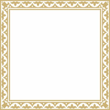 Vektör altın kare Kazak ulusal süsü. Büyük Steppe ve Moğolların etnik kalıpları.,