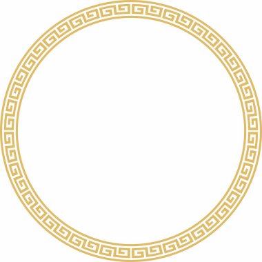 Vector round golden classic frame. Greek meander. Patterns of Greece and ancient Rome. Circle european border clipart