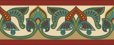 Vektör renkli, kusursuz doğulu ulusal süs eşyası. Sonsuz etnik çiçekli sınır, Arap insanları çerçeveli. Farsça resim