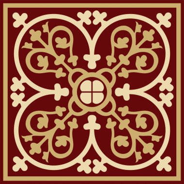 Vector red floral square ornament. Patterns of the peoples of Europe. Greek and Roman stencil.