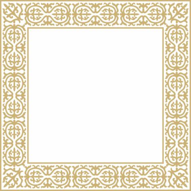 Vektör altın kare Kazak ulusal süsü. Büyük Steppe ve Moğolların etnik kalıpları.,