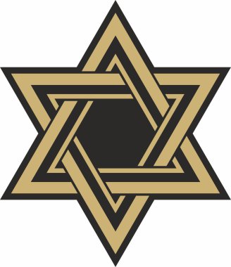 Vektör altın ve siyah Yahudi ulusal süsü. Davut Yıldızı. Semitik halk düzeni. İsrail etnik işareti