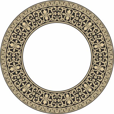 Vektör altın ve siyah yuvarlak klasik Rönesans süsü. Çember, halka Avrupa sınırı, canlanma biçimi çerçevesi