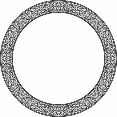 Vector monokrom doğulu süsü. İran, Irak, Türkiye ve Suriye 'nin Arapça modelli çemberi. İran çerçevesi, sınır. Kum püskürtme, lazer ve entrikacı kesme için.