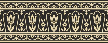 Vektör altın ve siyah dikişsiz Türk süsü. Sonu gelmeyen ulusal sınır, çerçeve