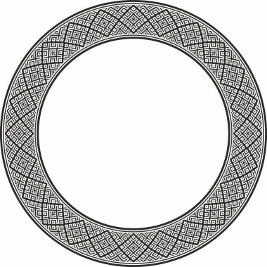 Vector round monochrome seamless Belarusian national ornament. Ethnic endless circle black border, Slavic peoples frame. 