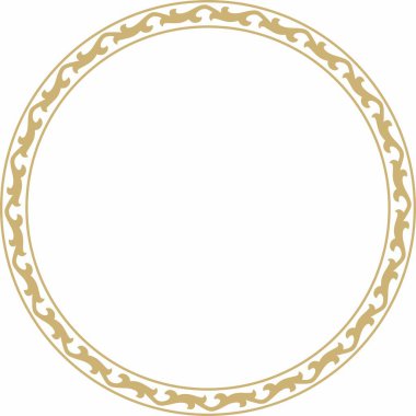 Altın turuncu Kazak ulusal süsü. Büyük Steppe, Moğollar, Kırgız, Kalmykler, Buryatlar 'daki insanların etnik kalıpları. daire, çerçeve kenarı