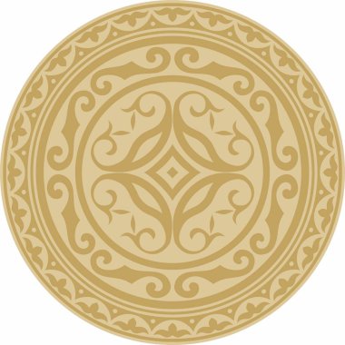 Altın turuncu Kazak ulusal süsü. Büyük Steppe, Moğollar, Kırgız ve Kalmyk halklarının etnik kalıpları,