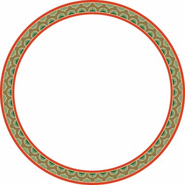 Vektör yuvarlak renkli Hint ulusal süsü. Etnik bitki çemberi, sınır. Çerçeve, çiçek yüzüğü. Gelincikler ve yapraklar