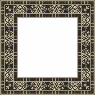Vektör altın ve siyah kare Yakut süsü. Sonsuz dikdörtgen bir sınır, Uzak Doğu 'nun kuzey insanlarının bir çerçevesi..