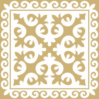 Vektör altın kare Kazak ulusal süsü. Büyük Steppe 'deki insanların etnik kalıpları,