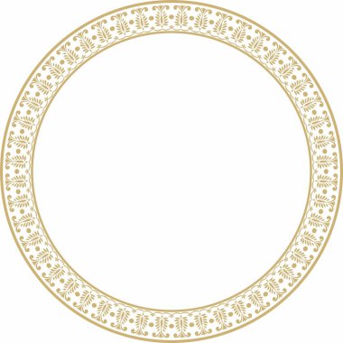 Altın Hint ulusal süsü etrafında vektör. Etnik bitki çemberi, sınır. Çerçeve, çiçek yüzüğü. Gelincikler ve yapraklar