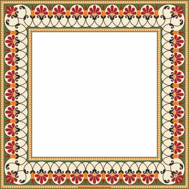 Vektör renkli kare klasik Yunan asma süsü. Antik Yunan 'ın bir örneği. Roma İmparatorluğu 'nun çerçevesi.