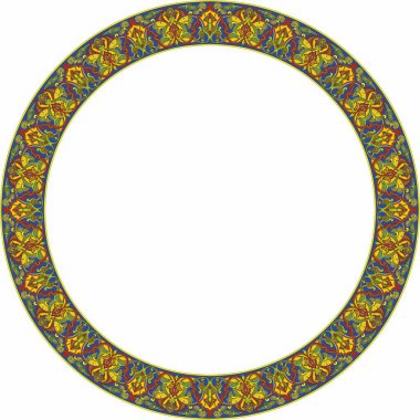 Vektör renkli, doğulu süsü. İran, Irak, Türkiye ve Suriye 'nin Arapça modelli çemberi. İran çerçevesi, kenar