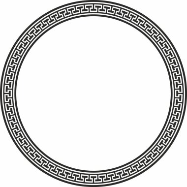 Vector siyah yuvarlak tek renkli çerçeve, sınır, klasik Yunan asma süsü. Antik Yunan ve Roma İmparatorluğu 'nun desenli çemberi.