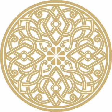 Vector altın yuvarlak antik Bizans süsü. Yunanistan, Doğu Roma İmparatorluğu 'nun klasik çemberi. İstanbul 'un şablon motifleri