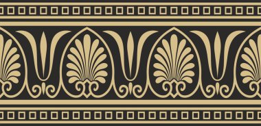 Vektör altın ve siyah dikişsiz klasik Yunan süsü. Sonsuz Avrupa modeli. Sınır, çerçeve Antik Yunan, Roma İmparatorluğu