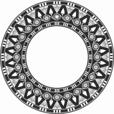 Siyah tek renkli Mısır süsü etrafında vektör. Sonsuz çember sınırı, Antik Mısır çerçevesi