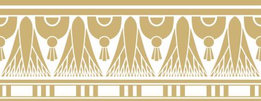 Vektör altın pürüzsüz Mısır sınırı. Antik Afrika 'nın sonu gelmez süsü. Nilüfer çiçekleri ve güneş deseni