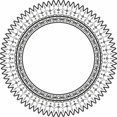 Siyah tek renkli vektör, Türk süsü. Osmanlı çemberi, halka, çerçeve.