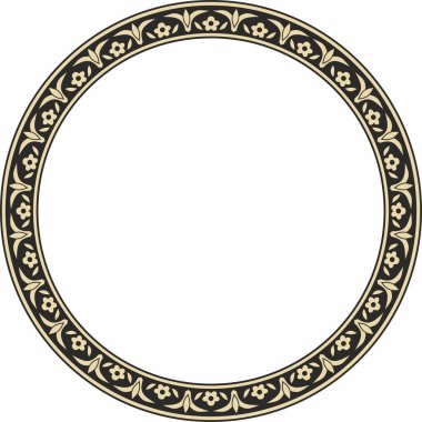 Vektör altın ve siyah yuvarlak Türk süsü. Sonu gelmeyen ulusal sınır, çerçeve
