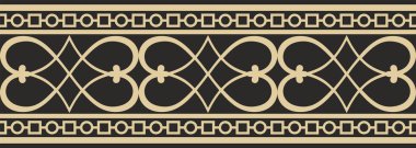 Vektör altın ve siyah kusursuz klasik Rönesans süsü. Bitmek bilmeyen Avrupa sınırı, canlanma biçimi çerçevesi