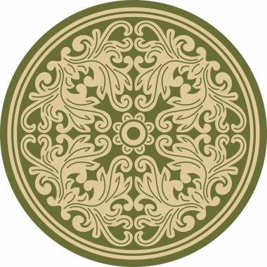 Siyah, yuvarlak, antik Bizans süsüyle birlikte vektör yeşili. Yunanistan, Doğu Roma İmparatorluğu 'nun klasik çemberi. İstanbul 'un şablon motifleri