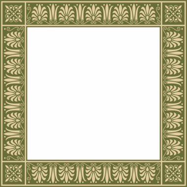 Vektör altın ve yeşil kare klasik Yunan süsü. Avrupa süsü. Sınır, çerçeve Antik Yunan, Roma İmparatorluğu