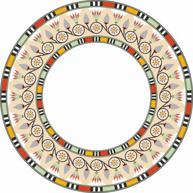 Vektör yuvarlak renkli Mısır süsü. Sonsuz çember sınırı, Antik Mısır çerçevesi