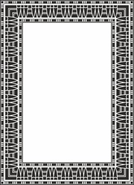 Vektör tek renkli siyah kareli Mısır süsü. Sonsuz Dikdörtgen, Antik Mısır 'ın Yüzüğü. Geometrik Afrika çerçevesi