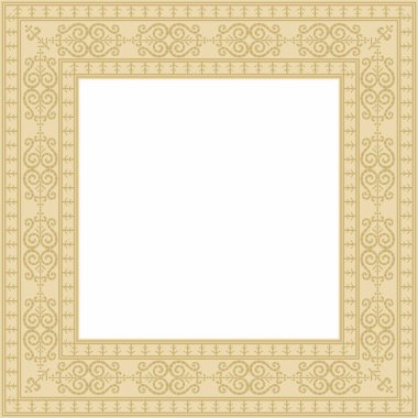 Vektör altın kareli Yakut süsü. Sonsuz dikdörtgen bir sınır, Uzak Doğu 'nun kuzey insanlarının bir çerçevesi..