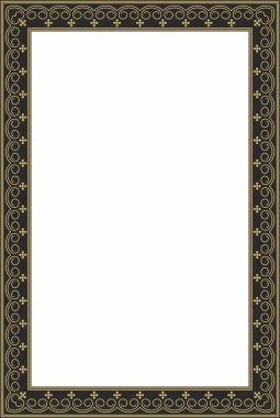 Vektör altın ve siyah kare Yakut süsü. Sonsuz dikdörtgen bir sınır, Uzak Doğu 'nun kuzey insanlarının bir çerçevesi..