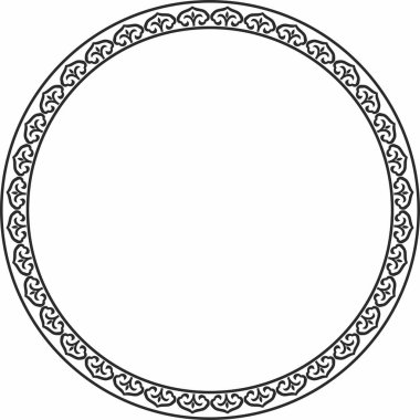Vektör tek renkli siyah yuvarlak Çin süsü. Çerçeve, sınır, çember, doğunun Asyalı halkası.