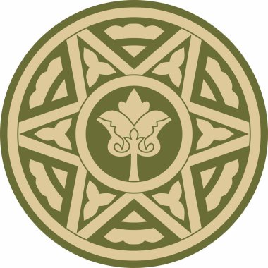 Siyah, yuvarlak, antik Bizans süsüyle birlikte vektör yeşili. Yunanistan, Doğu Roma İmparatorluğu 'nun klasik çemberi. İstanbul 'un şablon motifleri