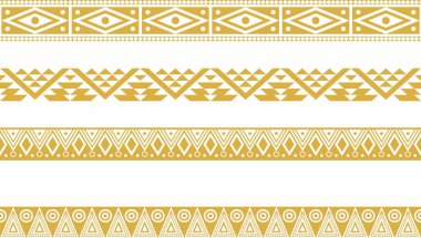Altın Yerli Amerikan süslemesiz sınırlarının vektör seti. Amerika, Aztekler, Maya ve İnkalar 'ın çerçevesi