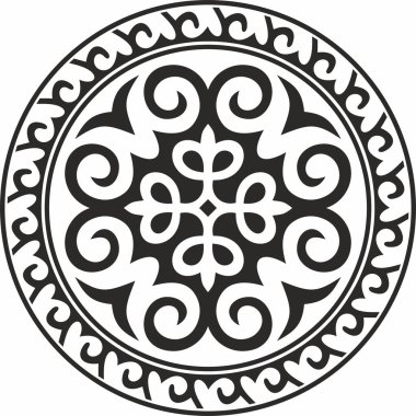 Kazak ulusal süsü etrafında siyah tek renkli taşıyıcı. Büyük Steppe 'deki insanların etnik kalıpları,