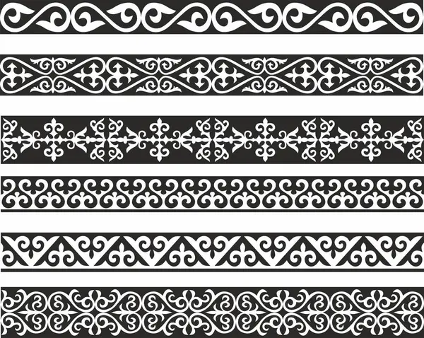 Bir dizi vektör monokrom dikişsiz Kazak ulusal süsü. Büyük bozkırın göçebe halklarının etnik düzeni, Türkler. Sınır, çerçeve Moğollar, Kırgız, Buryatlar, Kalmikler