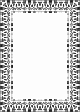 Vektör karesi siyah tek renkli Mısır süsü. Sonsuz sınır, Antik Mısır çerçevesi