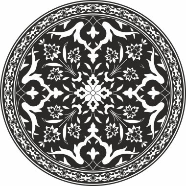 Siyah tek renkli vektör, Türk süsü. Osmanlı çemberi, halka, çerçeve.