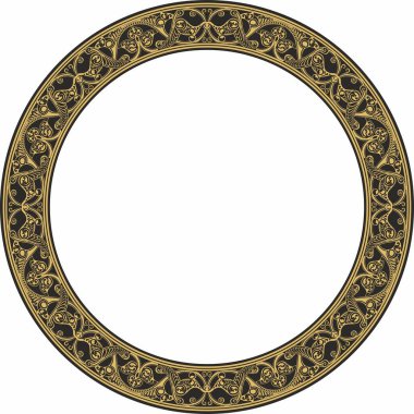 Vektör altın yuvarlak oryantal süs. İran, Irak, Türkiye ve Suriye 'nin Arapça modelli çemberi. İran çerçevesi, kenar.