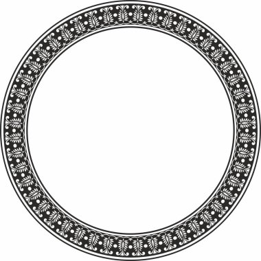 Vector round monokrom siyah Hint ulusal süsü. Etnik bitki çemberi, sınır. Çerçeve, çiçek yüzüğü. Gelincikler ve yapraklar