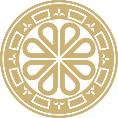 Vector altın yuvarlak antik Bizans süsü. Yunanistan, Doğu Roma İmparatorluğu 'nun klasik çemberi. İstanbul 'un şablon motifleri