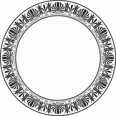 Vector monokrom siyah yuvarlak klasik Yunan süsü. Avrupa süsü. Sınır, çerçeve, daire, halka Antik Yunan, Roma İmparatorluğu