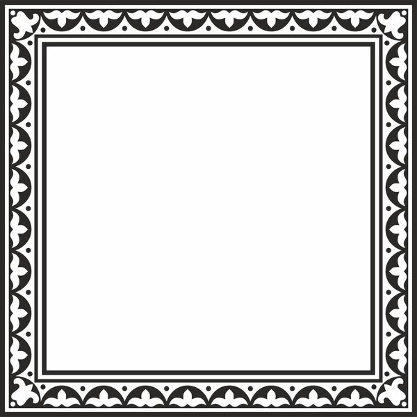 Vector black monochrome square Kazakh national ornament. Ethnic pattern of the peoples of the Great Steppe,
