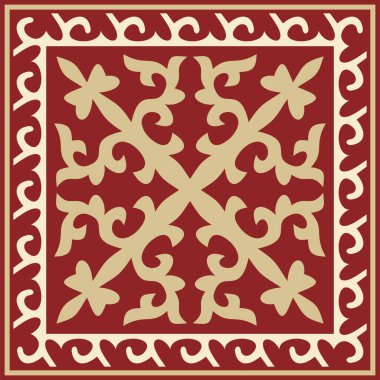 Altın Meydanı Kazak ulusal süsüsüyle kırmızı vektör. Büyük Steppe 'deki insanların etnik kalıpları,