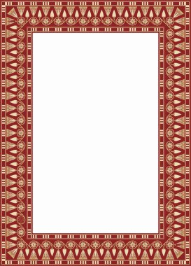 Altın Mısır süsüyle kırmızı vektör kare. Sonsuz sınır, Antik Mısır çerçevesi