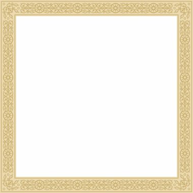 Vektör altın kareli Yakut süsü. Sonsuz dikdörtgen bir sınır, Uzak Doğu 'nun kuzey insanlarının bir çerçevesi..