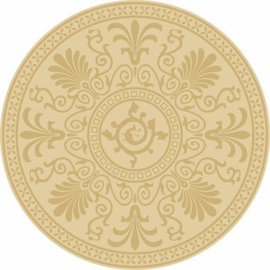 Vektör klasik yuvarlak süs. Daire şeklinde altın desenli. Yunanistan ve Antik Roma 'nın çizimleri. Çiçek çizimi